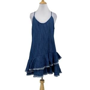 Alexie Dress Womens L Large Denim Cotton Frilled Layered Tiered Drop Waist Mini